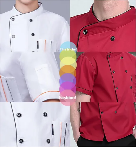 Vista 5 de XINFU Abrigo de Chef Unisex Manga LargaManga Corta Doble Botonadura Uniforme de Chef de Cocina