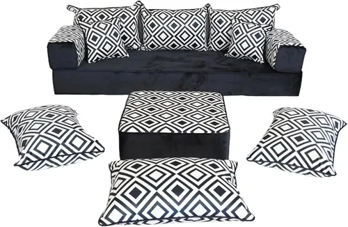 Vista 22 de arabicsofa Sofá de piso turco hecho a mano con almohadas de respaldo, cojines de piso árabes Diwan para sala de estar Negro