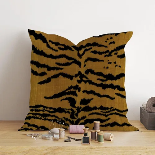 Vista 4 de Funda de almohada de terciopelo estilo chinoiserie, funda de almohada con estampado de animales de tigre, funda de almohada europea de tigre, funda