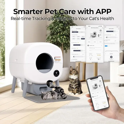 Vista 8 de Fsitego Caja de arena para gatos autolimpiante: caja de arena automática extra grande de 76L para múltiples gatos, sin olor, control inteligente