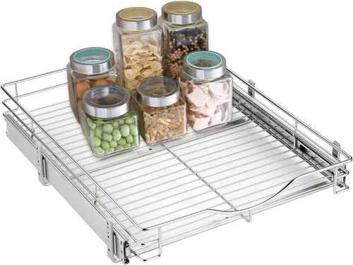 Vista 8 de DINDON Organizador de gabinete extraíble (11 pulgadas de ancho x 18 pulgadas de profundidad), cajones extraíbles para armarios de cocina, estantes