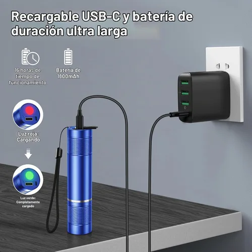 Vista 5 de Blukar Linterna recargable, linternas de enfoque ajustables superbrillantes Azul