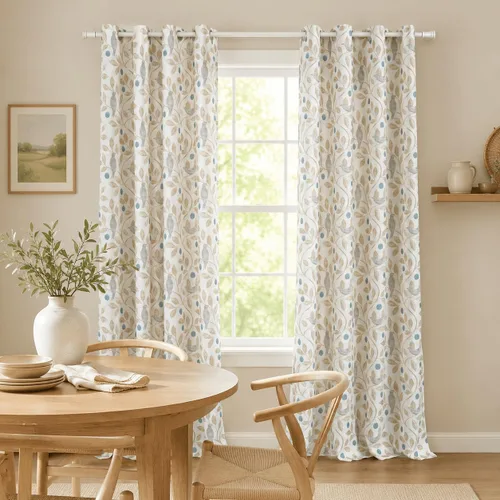 Vista 2 de VOGOL Cortina de ventana estilo campestre, cortinas estampadas con patrón de pájaros y hojas para dormitorio, paneles decorativos con ojales
