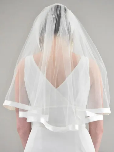 Vista 5 de HEREAD Novia velo de novia corto codo longitud nupcial tul accesorios para el pelo con peine y borde de cinta