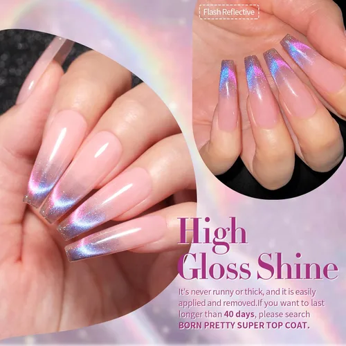 Vista 7 de Born Pretty - Esmalte de uñas de gel magnético 9D con purpurina reflectante, esmalte de gel holográfico de color gato magnético, juego de 7ml, 6