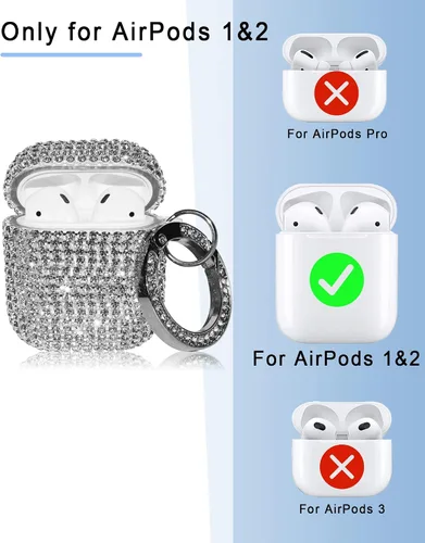 Vista 2 de Juego de funda de diamantes 4 en 1 para AirPod, lujoso PC con diamantes de imitación para AirPods 2/1, accesorios para mujeres con bonito llavero