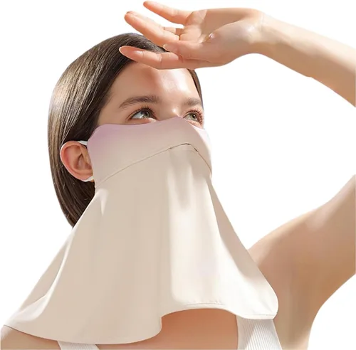 Vista 9 de Máscara facial de protección solar UPF 50+, polaina de cuello de seda de hielo, cubierta facial reutilizable UV, máscara refrescante transpirable