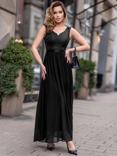Vista 3 de Miusol Vestido largo formal de fiesta de noche con cuello en V profundo para mujer