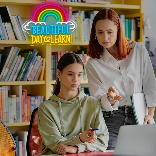 Vista 8 de Letrero de neón de lectura con brillo ajustable para lectura en el aula, letrero de pared y luz LED de neón para estudiantes, rincón de lectura