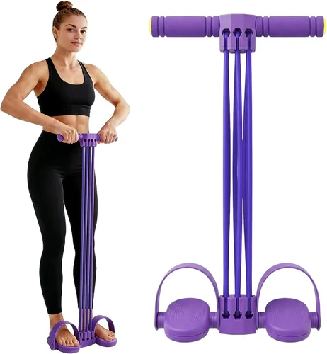 Vista 7 de Bandas de resistencia de pedal con asas, 6 tubos de goma natural para pedal de pie, banda de resistencia para entrenamiento de estiramiento
