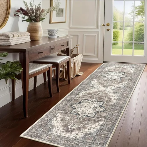 Vista 28 de Pauwer Alfombra vintage de flores 2 x 3 pulgadas, estilo envejecido, antideslizante, de pelo bajo, tapete para entrada, interior, pequeña, retro