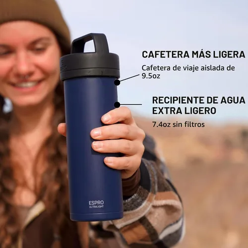 Vista 5 de ESPRO P0 Cafetera de prensa francesa ultraligera para viajes, acero inoxidable aislado al vacío, 16 onzas, azul Egeo Azul (Aegean Blue)