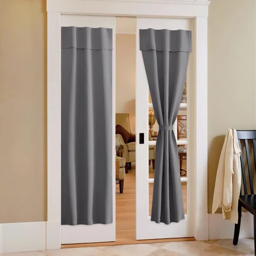 Vista 16 de NICETOWN Biscotti - Cortinas opacas para puerta francesa, color beige, 72 pulgadas de largo Cortina de ventana portátil de granja autoadhesiva