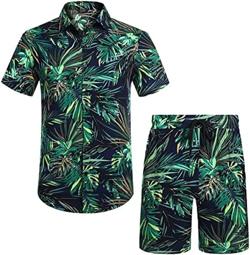 Vista 2 de AOTORR Conjunto hawaiano de 2 piezas para hombre, trajes de chándal florales, camisas casuales de manga corta y pantalones cortos, trajes