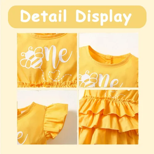 Vista 3 de Happidoo Traje de primer cumpleaños para niña, ropa de primer cumpleaños, body de abeja de un año