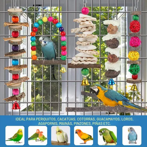 Vista 5 de Perca para pájaros, juguetes de periquitos, accesorios para jaula de pájaros, juguetes de madera para masticar, soporte para loro, conure, cacatúa
