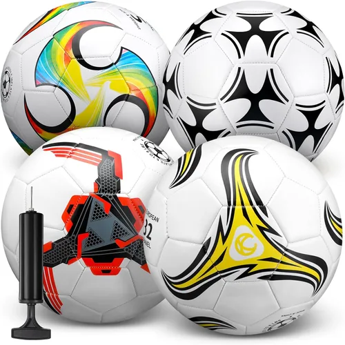 Vista 8 de Tradder Paquete de 4 pelotas de fútbol con bomba, tamaño 3, 4, 5, pelotas de fútbol desinfladas para juego de liga al aire libre y en interiores