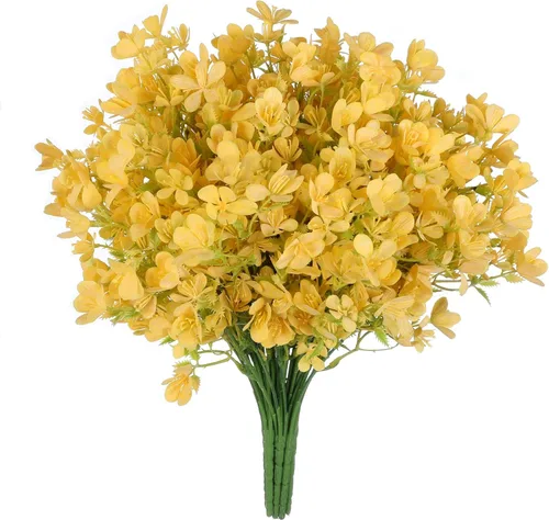 Vista 8 de Myosotis Flores artificiales de plástico, ramos de imitación de plástico que no te olvides, decoración del hogar, centro de mesa, decoración