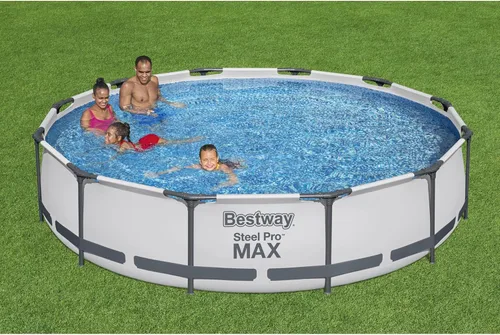 Vista 3 de Bestway Steel Pro MAX - Piscina sobre el suelo (12 pies x 30 pulgadas) Piscina familiar redonda para patio trasero al aire libre con forro