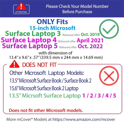 Vista 3 de mCover Funda compatible con laptop Microsoft Surface de 15 pulgadas 2019-2023 solo 5/4/3 (no compatible con otros modelos Microsoft Surface)