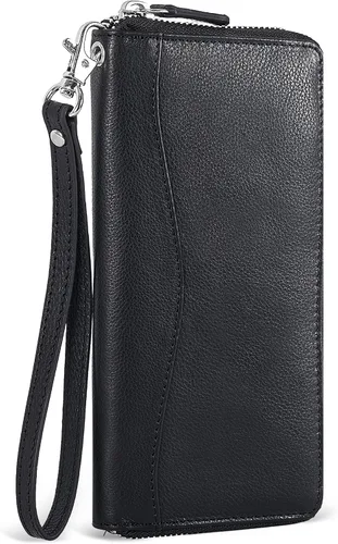 Vista 19 de Oak Leathers Cartera de cuero para mujer – Cartera Clutch RFID para mujer con 8 portadores de tarjetas de crédito, bolsillo para monedas, regalo
