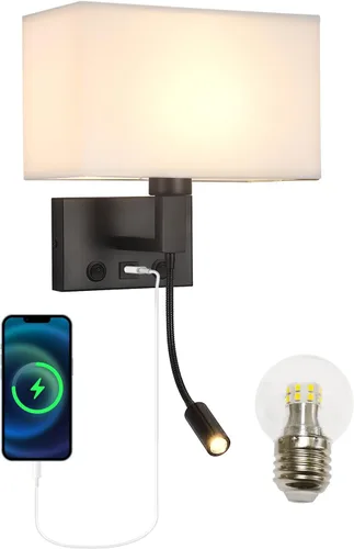 Vista 9 de Apliques de pared con cableado moderno para dormitorio con puerto USB y lámpara de lectura, lámparas de pared de noche para hotel, sala de estar
