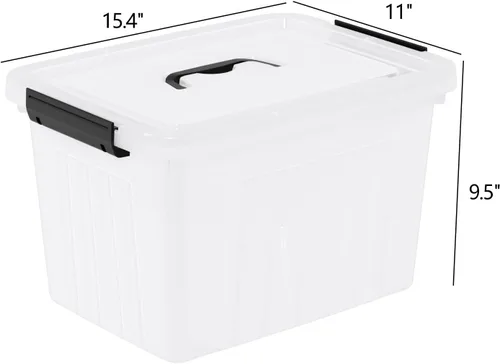 Vista 2 de Paquete de 4 cajas de almacenamiento de plástico, contenedores de almacenamiento con tapa con asa, 20 L, transparentes