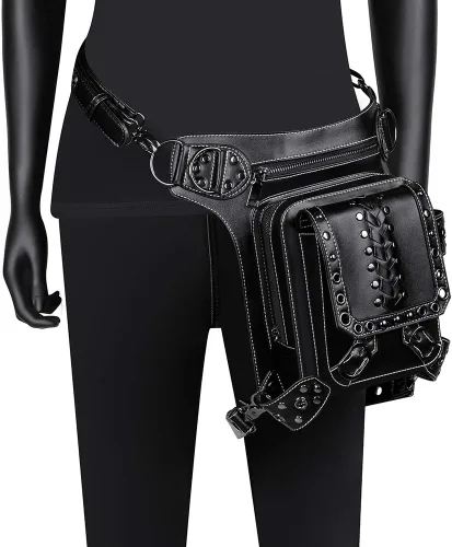 Vista 2 de UIYTR - Bolso retro para mujer, estilo gótico, estilo roco, cintura para mujer, color negro