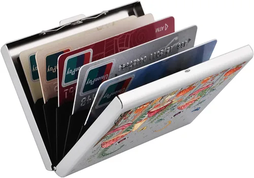 Vista 105 de BONSYL® Soporte para tarjetas de crédito, cartera delgada de metal con bloqueo RFID, con 6 ranuras para tarjetas, para mujeres y hombres.