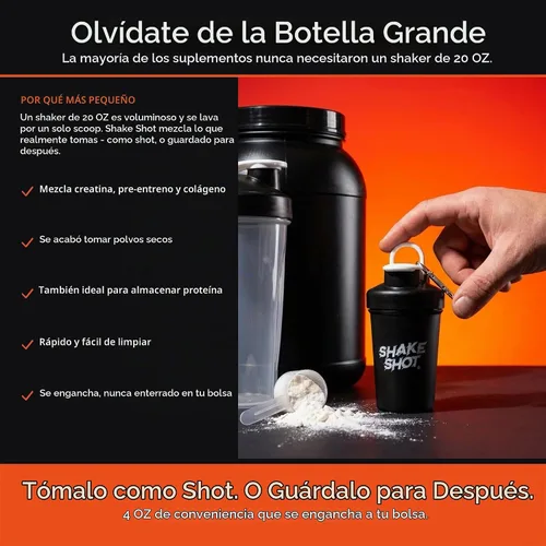 Vista 3 de Negro - Botella mezcladora mini de 4 oz para preentrenamiento, creatina, suplementos de cucharada pequeña (no para proteínas) con clip y bola
