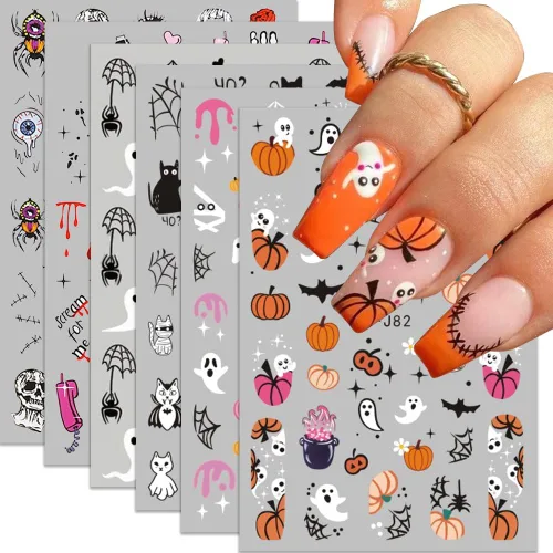 Vista 10 de Calcomanías de uñas de Navidad, calcomanías de uñas de invierno 3D, autoadhesivas, coloridas, cadena de luces, árbol de Navidad, reno, diseño