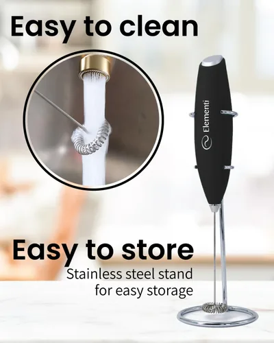 Vista 5 de Espumador Elementi de leche con soporte, motor de esfuerzo de torsión más potente, para hacer cappuccinos, lattes y café a prueba de balas, Negro