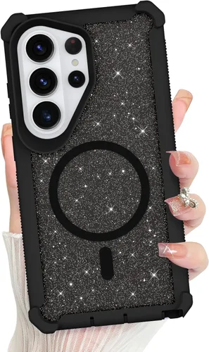 Vista 195 de Bonoma - Funda compatible con Samsung Galaxy S21 Plus, diseño de corazón con purpurina, color rosa Support for MagSafe, Plating Magnetic Case TPU