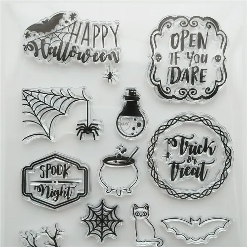Vista 5 de DzIxY Juego de sellos transparentes de árboles de araña de Halloween y troqueles de corte de metal para hacer tarjetas, álbumes de recortes