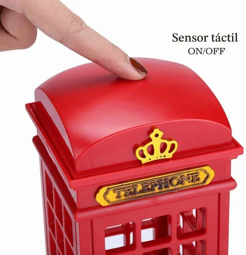 Vista 2 de Lámpara con diseño de cabina telefónica clásica de Londres con cargador USB y sensor táctil para la mesa de noche con brillo ajustable
