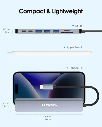 Vista 6 de LENTION Hub USB-C 8 en 1 con HDMI 4K 60Hz, entrega de energía de 100 W, datos USB C de 5 Gbps, 3 USB 3.0 y lector de tarjetas microSD y SD