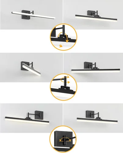 Vista 3 de Moderna lámpara de tocador negra ajustable LED para baño sobre espejo giratorio (negro, 23.6 pulgadas, 5CCT regulable)