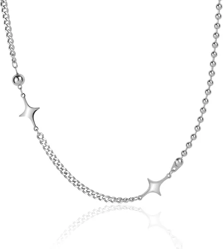 Vista 24 de Collar minimalista con cadena irregular Y2k para uso diario, versátil, joyería de moda para mujer, plata Dorado-1