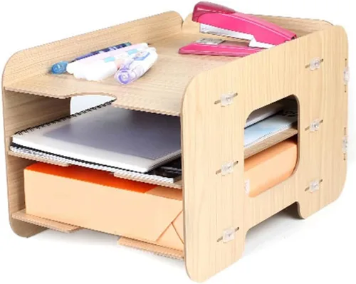 Vista 5 de File Rack File Rack A4 Paper Data Frame Wooden Desktop Organizer Multi-Layer Office Supplies Rack File Manager, 3 Layers File Organizer