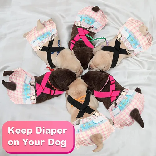 Vista 2 de Nuanchu 2 piezas de tirantes para perro para pañales hembra, macho, pañal con tirantes para el vientre canino, arnés en tu mascota, falda y vestido