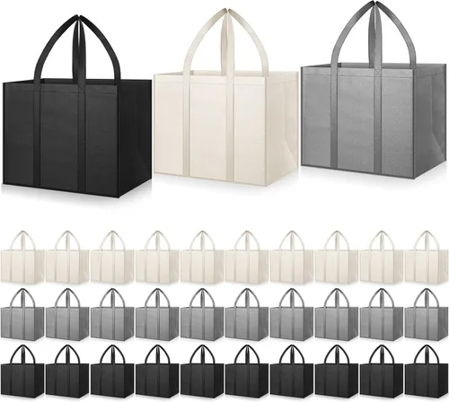 Vista 15 de Hillban Paquete de 30 bolsas de comestibles reutilizables a granel resistentes grandes bolsas de compras lavables plegables con asas Heavy Duty