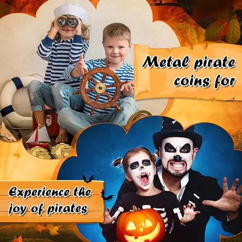 Vista 4 de Hanaive 50 monedas piratas de metal, réplicas de doblón español, fichas de metal del tesoro pirata, monedas de juego falsas para niños