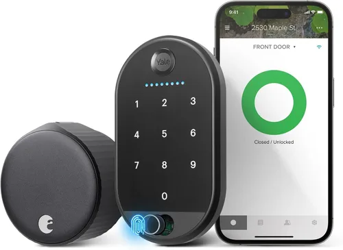 Vista 9 de Cerradura inteligente Wi-Fi Yale August con teclado, negra Entrada sin llave, teclado digital táctil, escáner de huellas dactilares