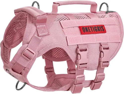 Vista 26 de OneTigris - Arnés táctico para perros pequeños, chaleco de perro pequeño sin tirones con asas, transpirable, arnés militar con sistema MOLLE, arnés