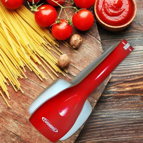 Vista 6 de Cushore Rallador eléctrico de queso duro, modelo CES03D, rojo, acero inoxidable, automático, inalámbrico, 3 cuchillas intercambiables, fácil
