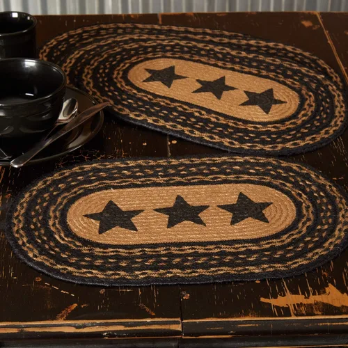 Vista 5 de VHC Brands Farmhouse Star - Juego de 6 manteles individuales ovalados con plantilla de yute texturizado primitivo, 12 x 18 pulgadas, color negro