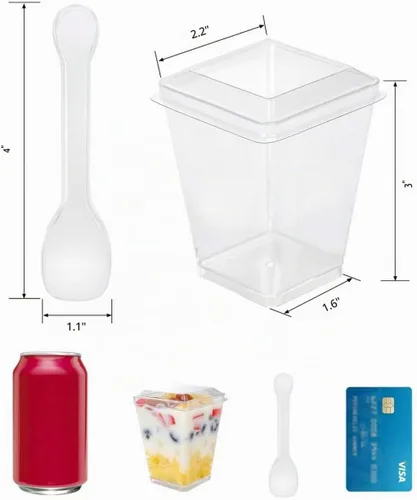 Vista 2 de EASERCY 60 tazas de postre de plástico de 5 onzas con tapas y cucharas