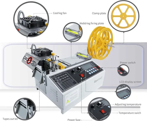 Vista 5 de Máquina de corte de cintas, pantalla LCD de 5 pulgadas Cortador de correas en frío y caliente para bandas elásticas Cintas Correas de nylon