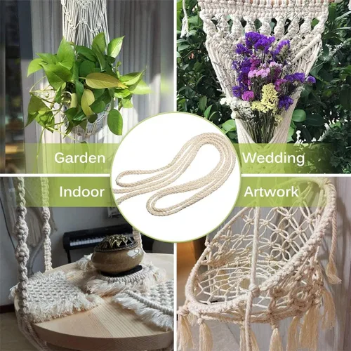 Vista 5 de Cuerda de macramé de 5 mm * 295 pies, cuerda de algodón natural de 8 hebras trenzadas para manualidades, hilo de algodón para tejer, para colgar