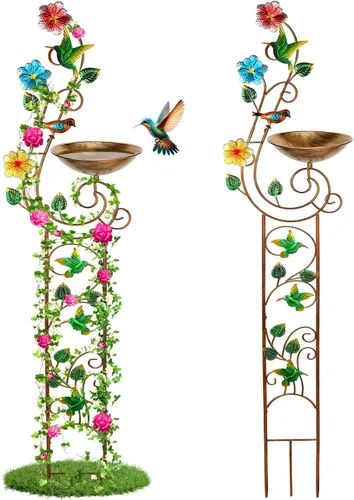 Vista 10 de YADOOLIFE Bañera para pájaros de 57 pulgadas con enrejado de jardín para plantas trepadoras al aire libre, pequeños enrejados decorativos de metal